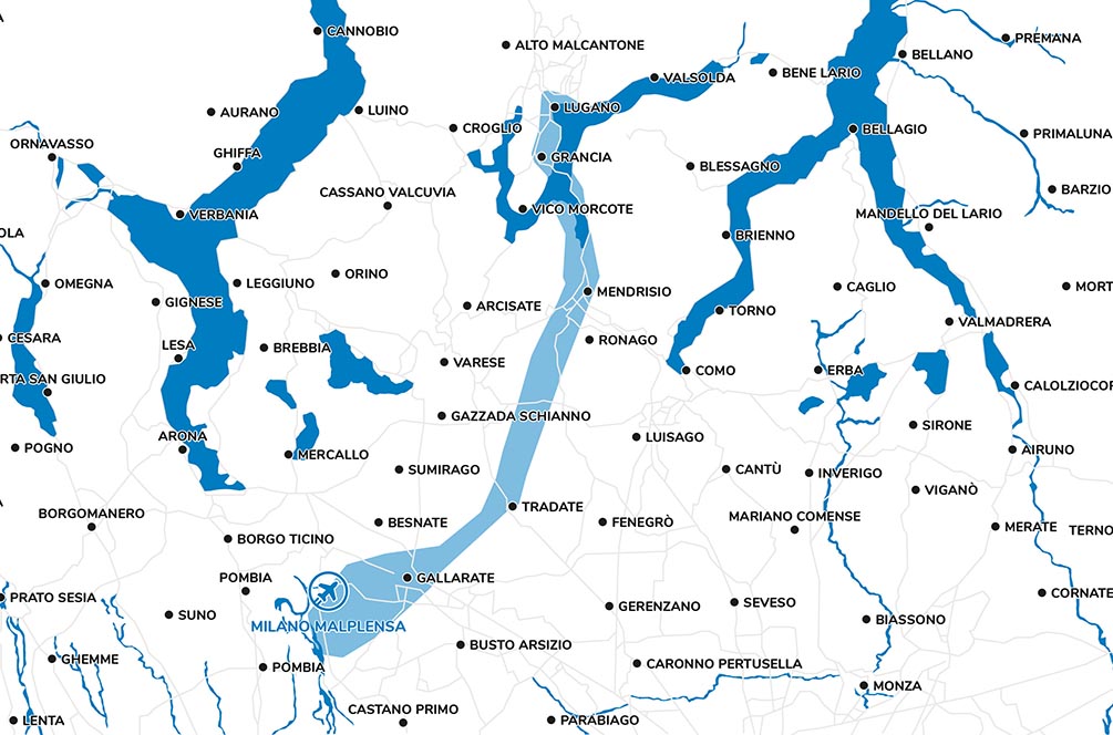 plan shuttle taxi pick up von Lugano zum milan malpensa