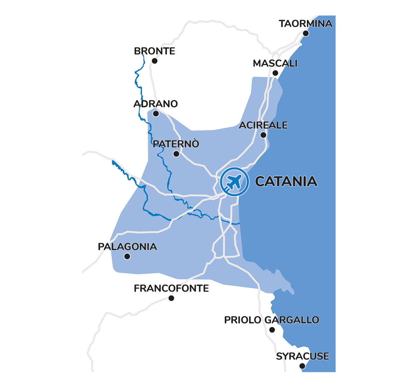 mappa zona di recupero taxi door2gate per catania aeroporto